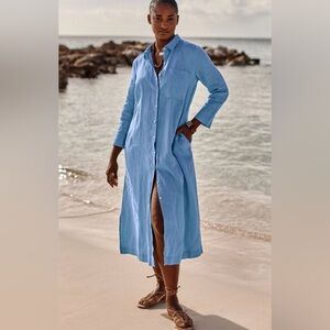 NWT J. Jill Love Linen Blue Button Front Shirt Dress